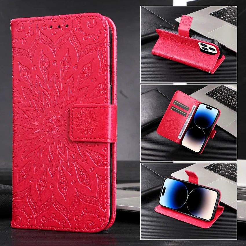 Red Leather Phone Book Cover Flower Honor