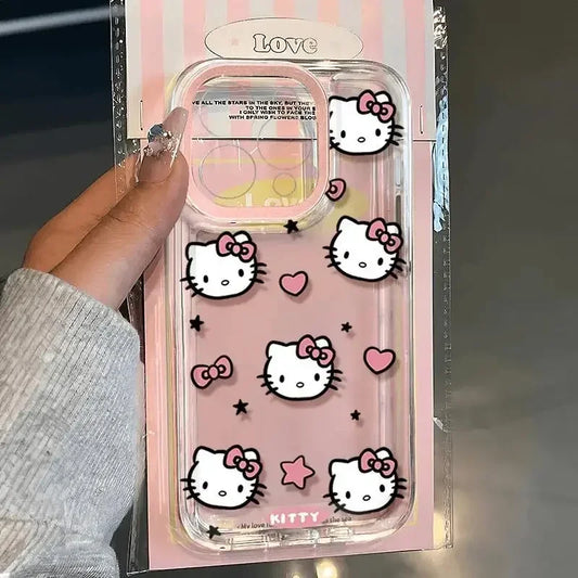 Genomskinligt telefonfodral med tecknad Hello Kitty-design för iPhone 14 Plus