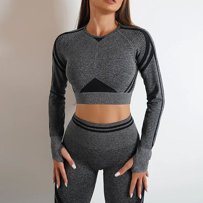 Women's Seamless Yoga Set with High Waist Leggings and Long Sleeve Top