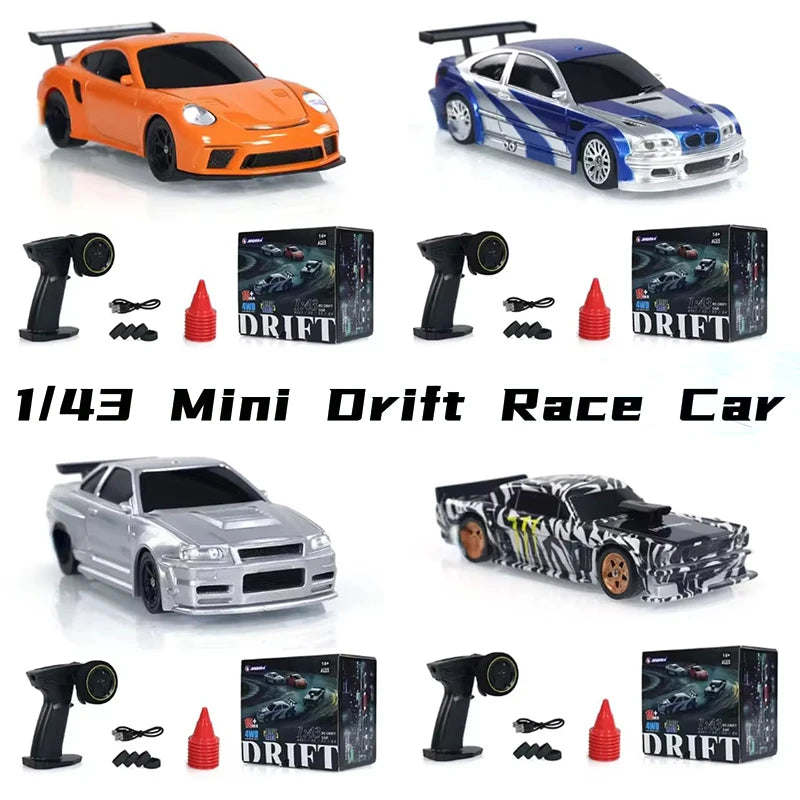 2.4G Höghastighets Drift Rc Bil 1/43 4WD Fjärrkontroll Bil Fyrhjulsdrift Radiostyrd Mini GTR Racing Modell Pojke Leksak Present