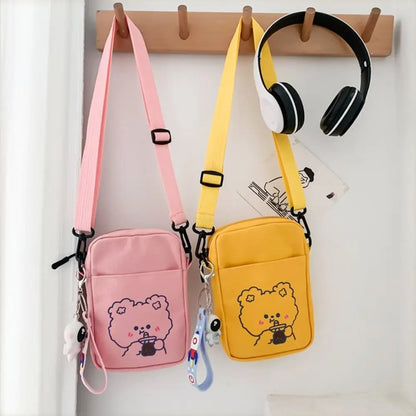 Women Canvas Small Bag – Cartoon Bear Design, Crossbody Shoulder Bags, Ladies Purse, Phone Bag, Handbags.