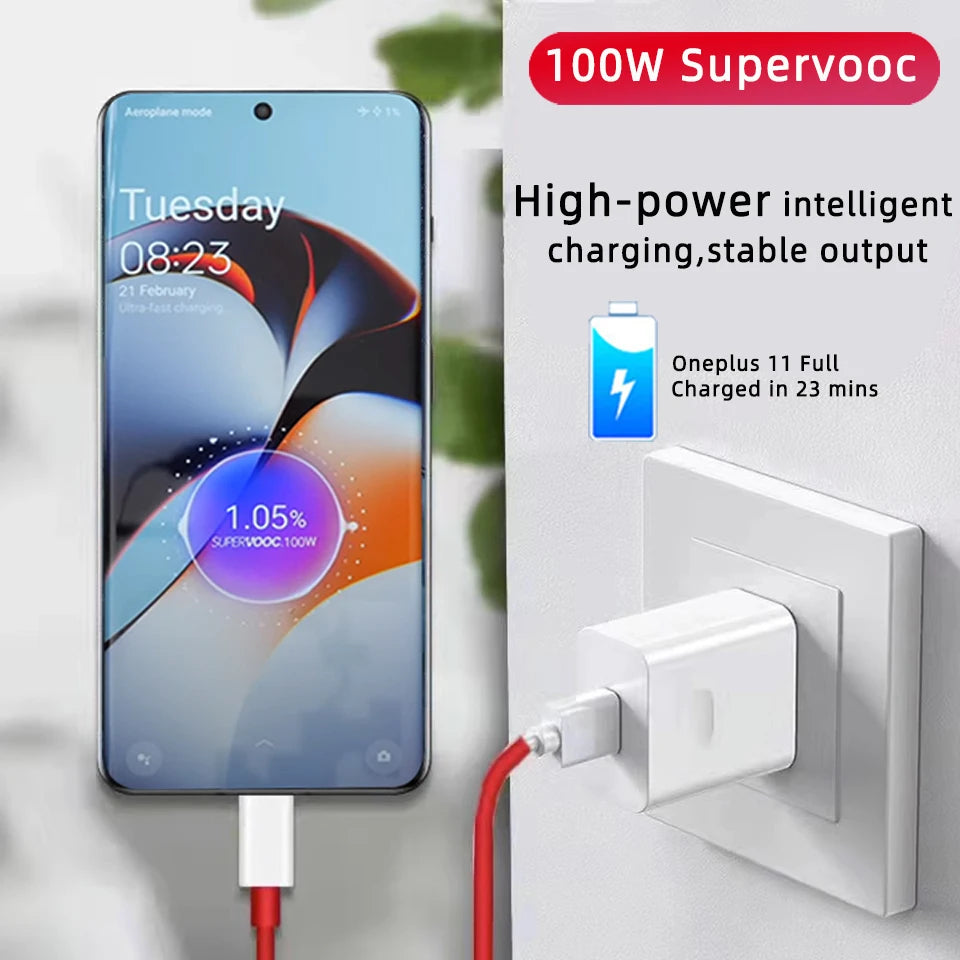 Original Oneplus Laddare Supervooc 100W Typ-A Strömadapter EU USA Supersnabb Typ C Kabel 12 11 10 Pro Nord CE 3