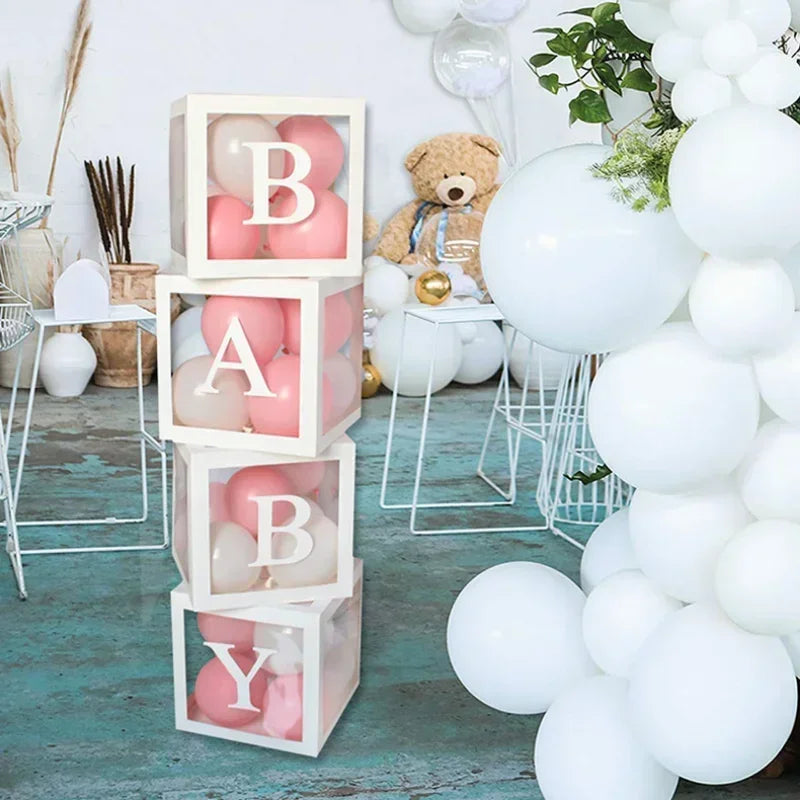 25/27cm Transparent Letter Baby Shower Box Birthday Wedding 1st Birthday Party Decorations Custom Cube Balloon with Letter Box