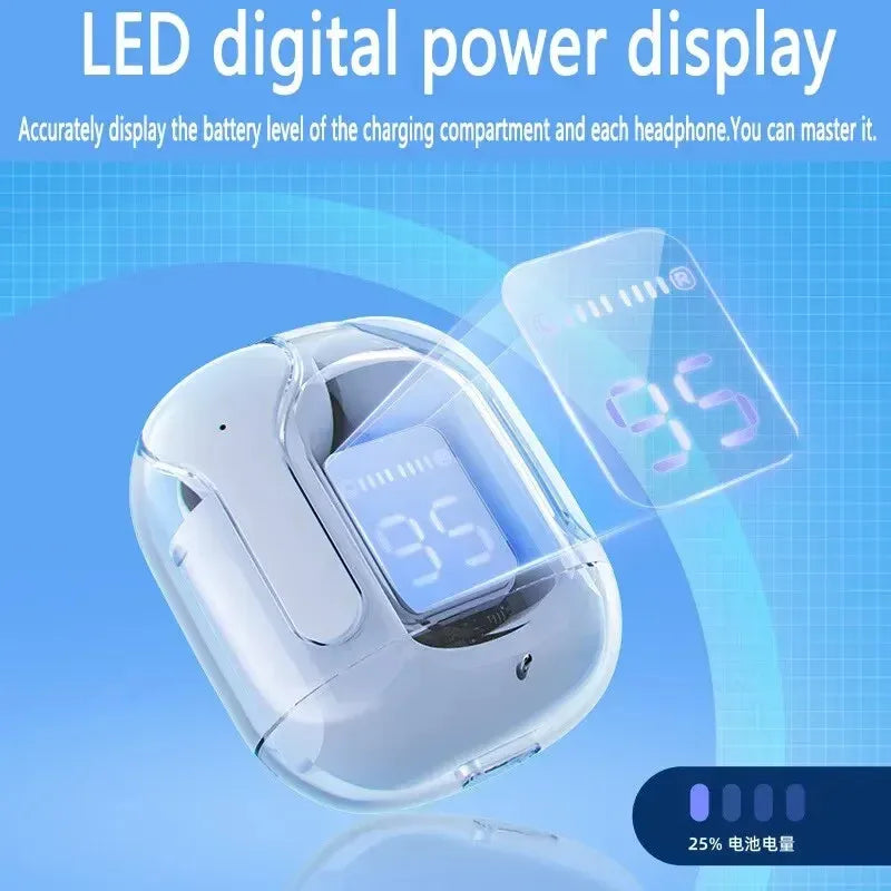 Original T2 Trådlös Bluetooth-hörlurar Transparenta HIFI-hörlurar LED Power Digital Display Stereoljudhörlurar för Xiaomi