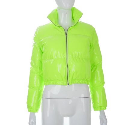 Women's Y2K PU Glossy Jacket with Standing Collar