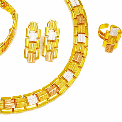 High Quality Women Jewelry Set Necklaces Earrings Bracelet Ring Dubai Nigeria Wedding Party Gift 18K Gold Plated