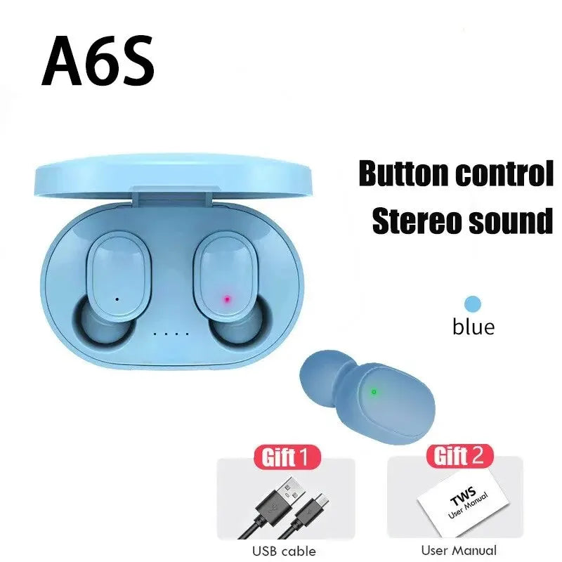 TWS A6S Wireless Bluetooth Headset Earbuds Noice Cancelling Earphone Bluetooth Headphones with Mic for Huawei Xiaomi Redmi