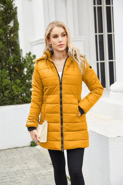 Long Quilted Puffer Jacket for Women in Bold Colors