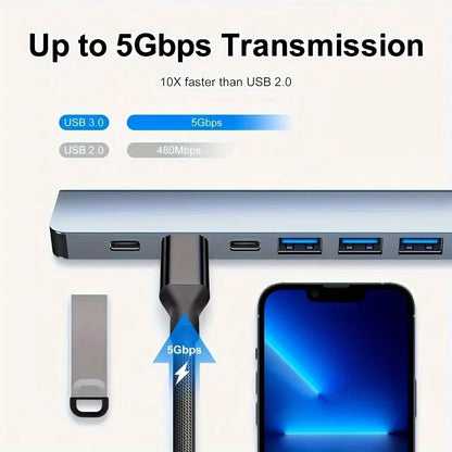 USB C Hub USB Hub 3.0, VIENON Aluminium 7 in 1 USB Extender, USB Splitter med 1 X USB 3.0, 4 X USB 2.0 och 2 X USB C-portar