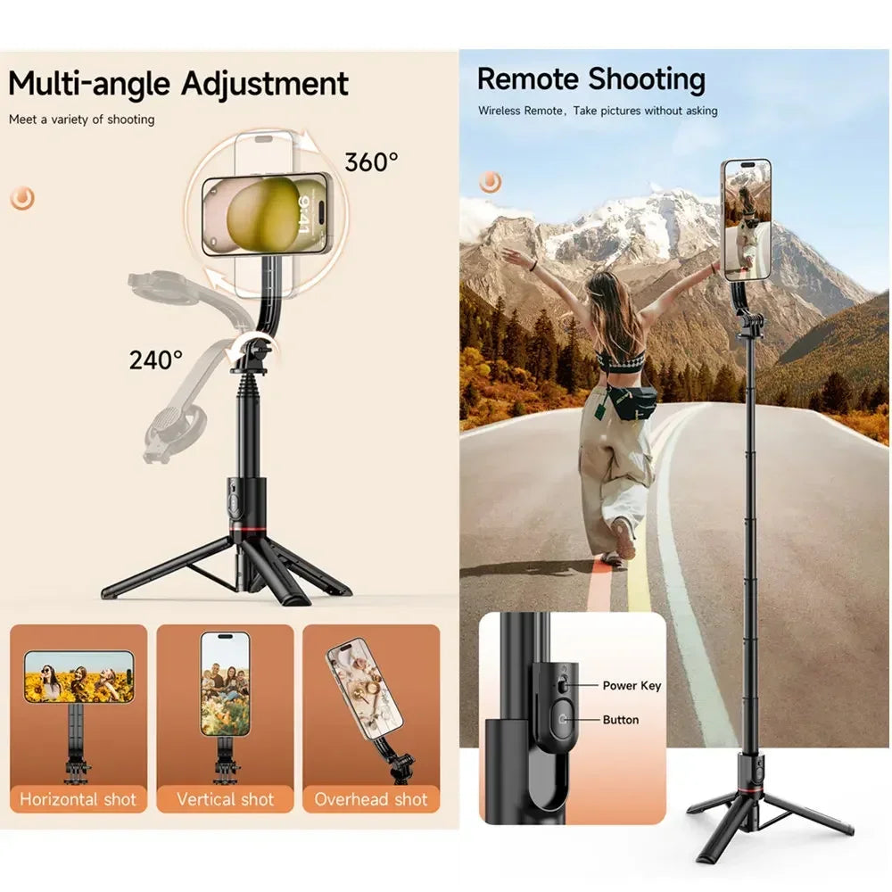 Magnetic Mini Extendable Selfie Stick Tripod Holder Stand with Bluetooth Wireless Remote for Magsafe IPhone 15 Android Monopod