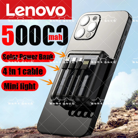 Lenovo 50000mAh Solar Power Bank with Dual USB & Flashlight