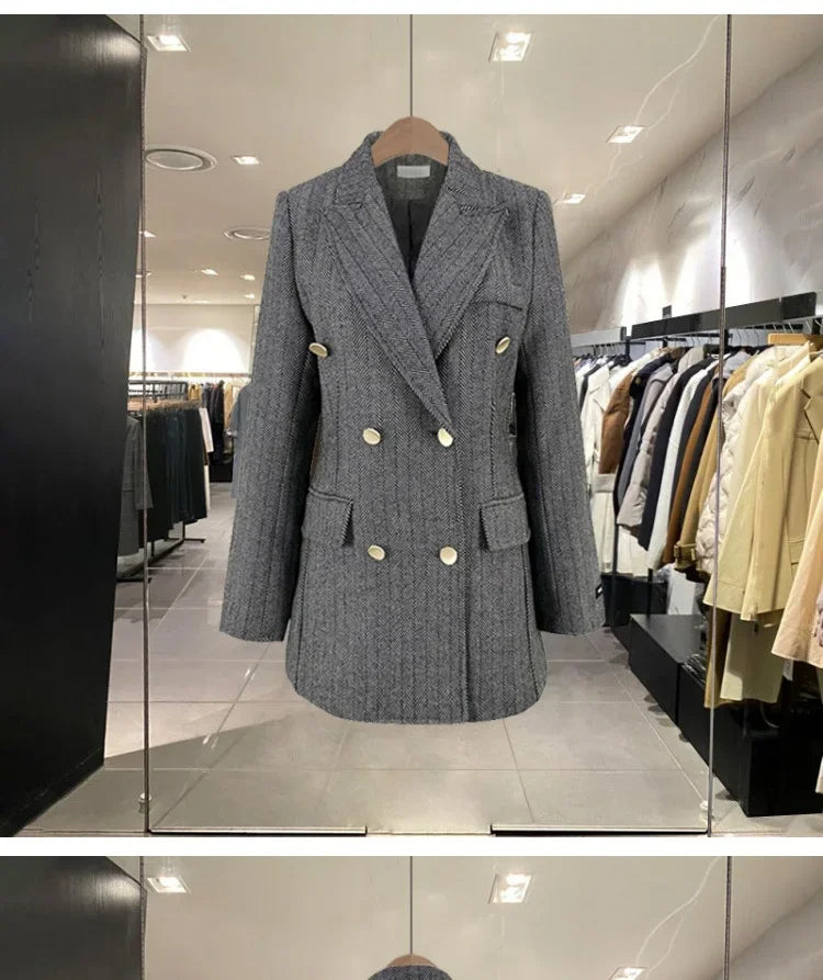 Women's Double Breasted Wool Coat in Solid Color