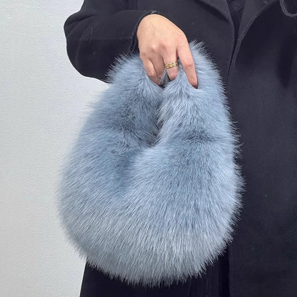 Luxury Faux Fur Ladies Shoulder Bag – Soft Plush Evening Tote Handbag, Fluffy Women's Clutch Crossbody Bag