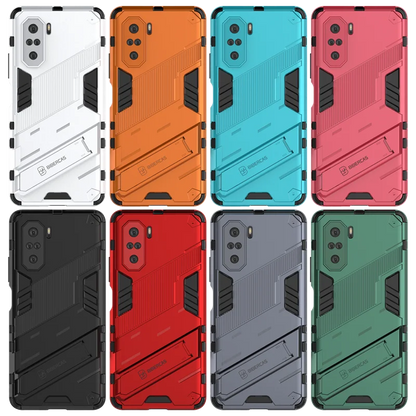 Rugged Armor Shockproof Phone Case for Xiaomi Poco F3, with Magnetic Car Holder Stand Back Cover