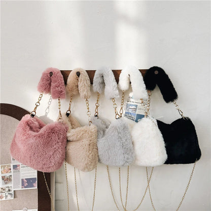 Fashion Winter Handbags: Soft Plush Clutch, Shoulder Crossbody Messenger