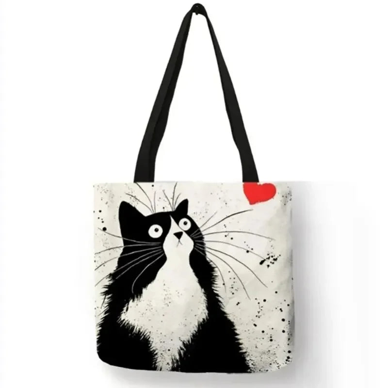 Canvas Bag with High-Definition Digital Cat Pattern – Environmentally Friendly, Portable Linen Shopping Bag