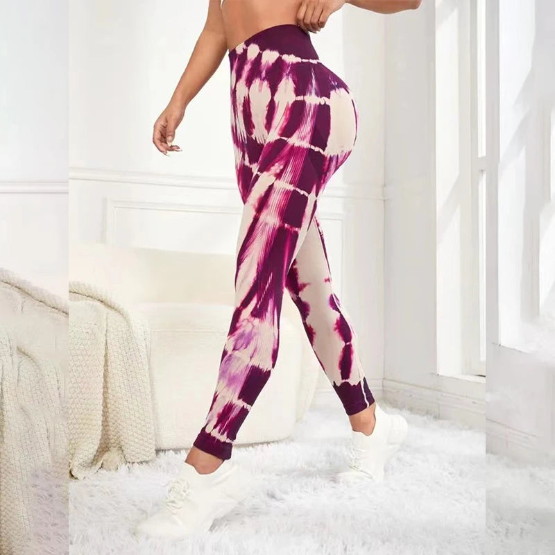 Kvinnors hög midja Tie-Dye Yoga Leggings med hög elasticitet