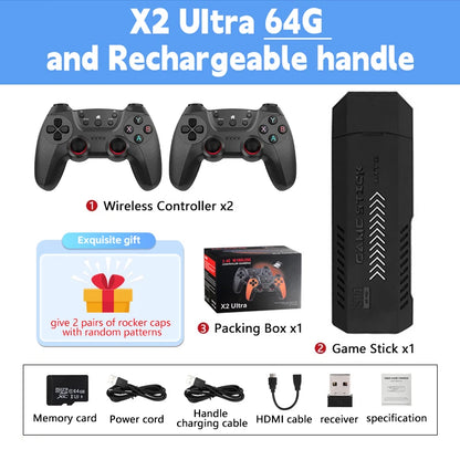 X2 Ultra Video Game Stick-konsol eller ENDAST 2,4G dubbel trådlös handkontroll 4K HD30000 Spel 128G Retrospel Julklapp