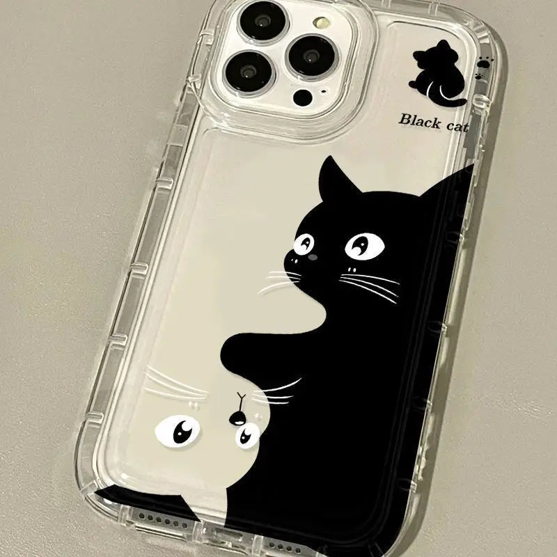 Transparent Phone Case for iPhone  – Cartoon Black Cat Shells Fundas For iPhone