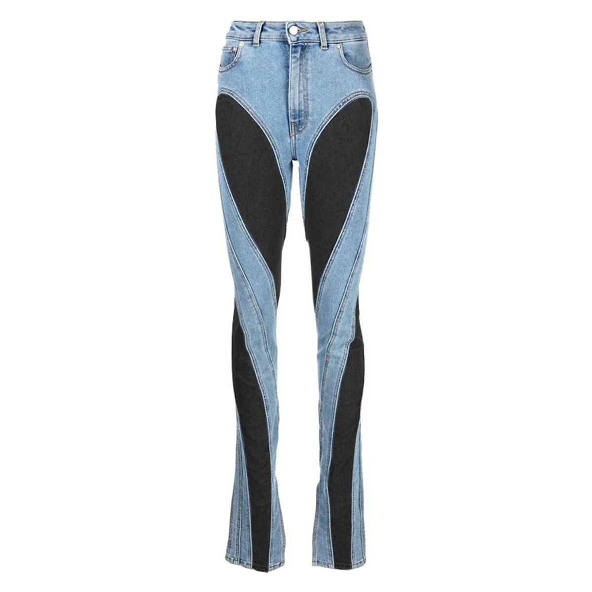 DEAT Mode damjeans Slim Deconstruct Panel Patchwork Hög midja Split Blå Långa jeansbyxor våren 2025 Nyhet 1DF2575