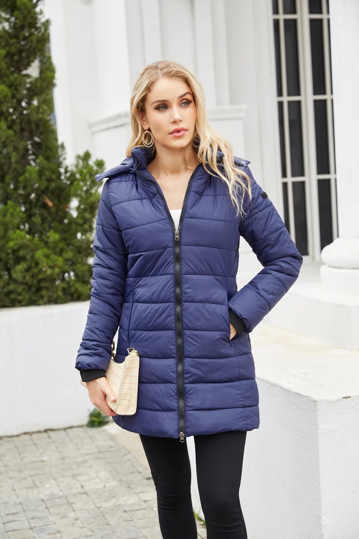 Long Quilted Puffer Jacket for Women in Bold Colors