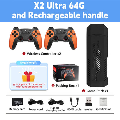 X2 Ultra Video Game Stick-konsol eller ENDAST 2,4G dubbel trådlös handkontroll 4K HD30000 Spel 128G Retrospel Julklapp