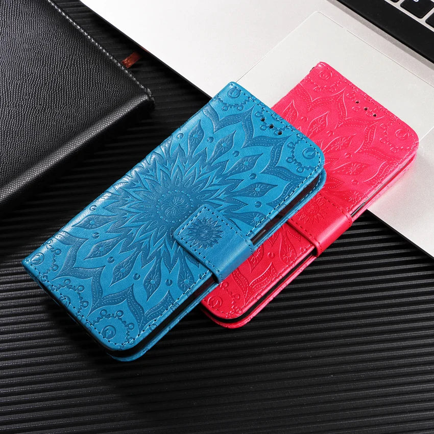 Blue Leather Phone Book Cover Flower Honor