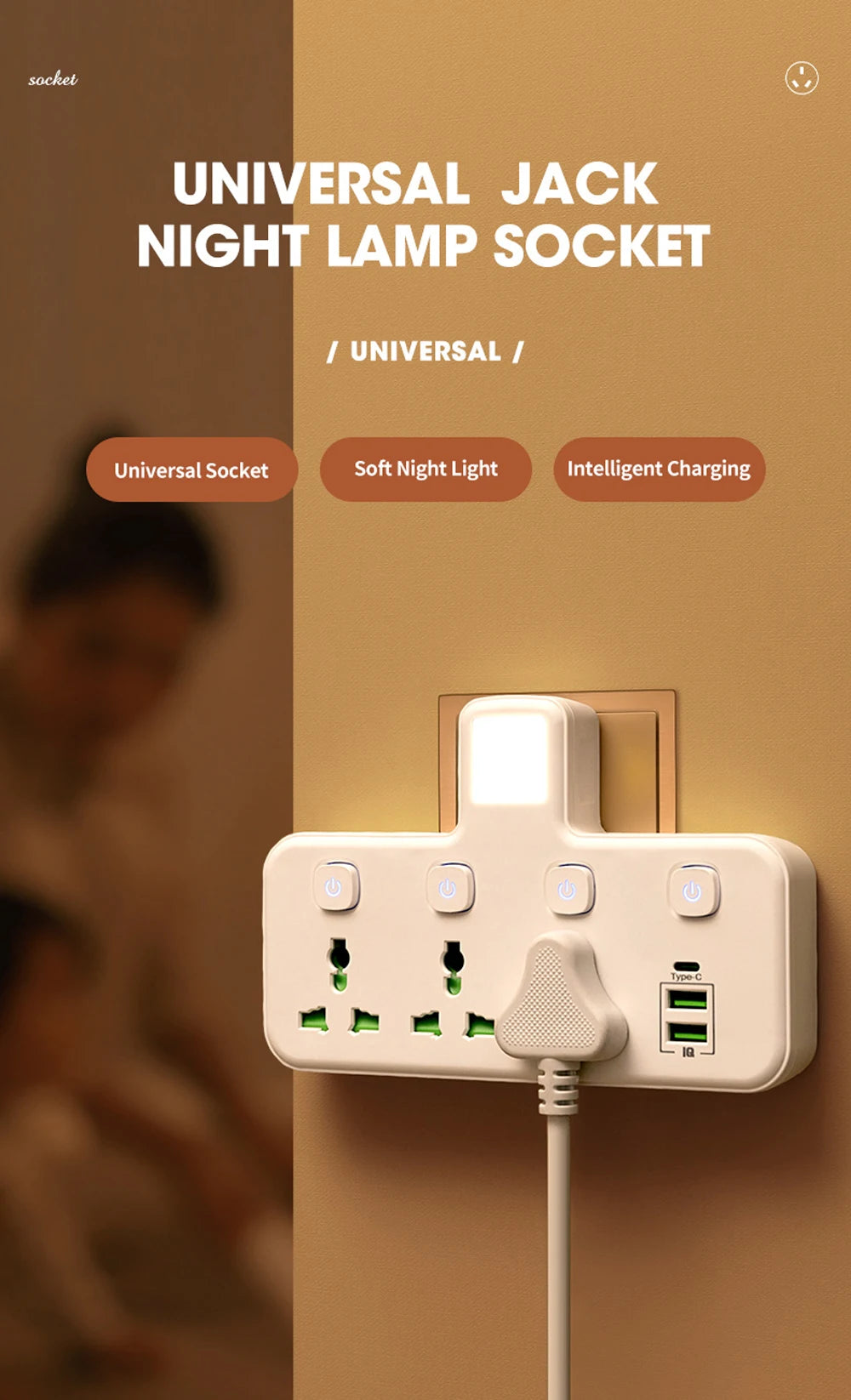 EU UK AU US Plug AC Outlet Power Strip Multiprise Vägguttag Universal Nätverksfilter USB Cherger Separat Switch Ljusadapter