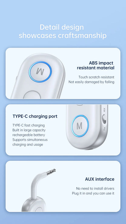 Bluetooth 5.3 Ljudsändare Mottagare 3,5MM AUX Hifi Stereo Musik Trådlös Adapter Med Mic För Bil Flygplan TV PC Hörlurar