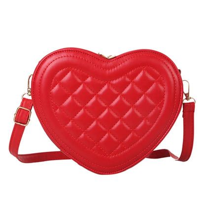 Fashion Heart-Shaped Shoulder Bag for Women – Rhombic Pattern Leather Chain Tote Designer Sling Purse