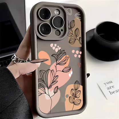 Abstract Plants Phone Case for iPhone Models, Soft Silicone Matte Back Cover