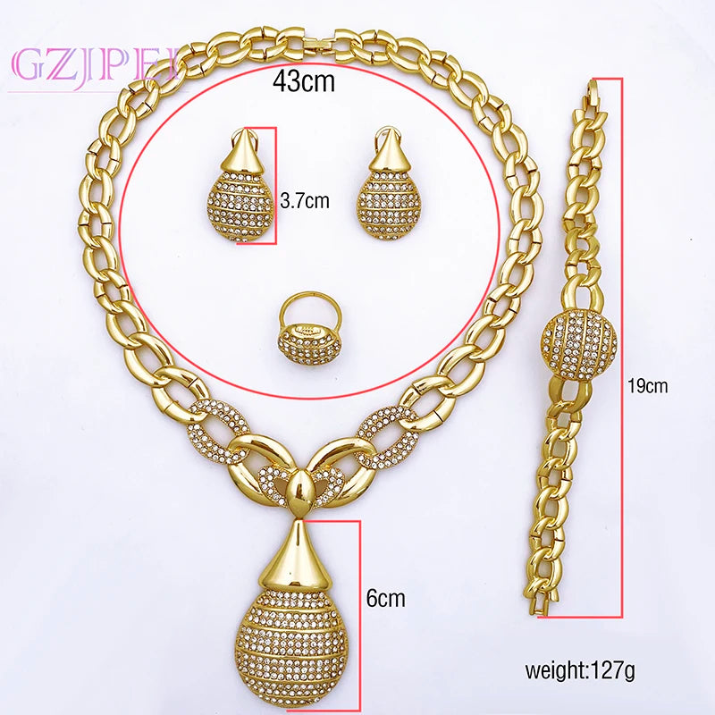 Dubai guldfärgade smyckesset Italien 18K guldpläterade halsband Örhängen Ringarmband Klassisk design 4st set festsmycken