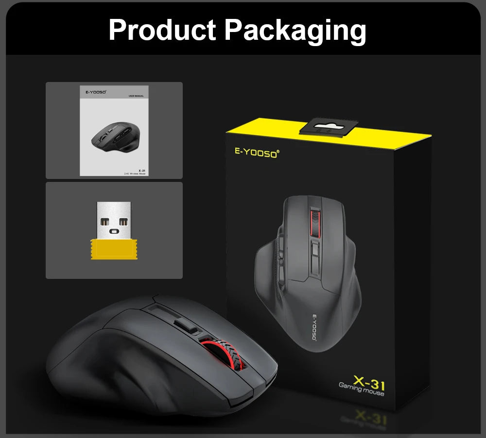 YOOSO X-31 USB 2.4G Wireless Gaming Large Mouse for Big Hands PAW3212 4800 DPI 5 Buttons for Gamer Mice Computer Laptop PC