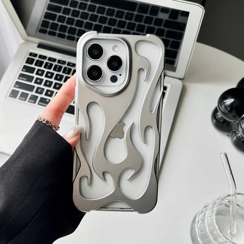 New 3D Flame Pattern Hollow Slim Shockproof Case for iPhone