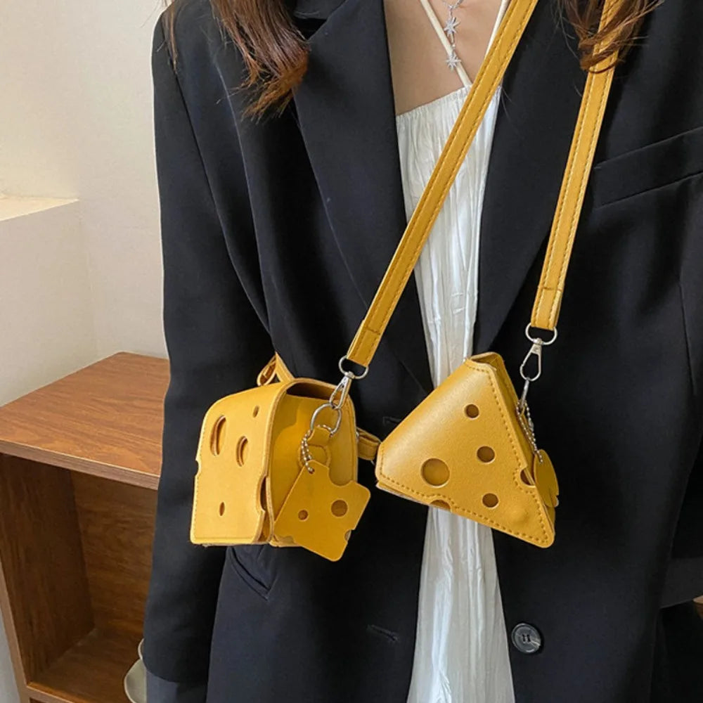 Women's Mini PU Leather Bags - Cute Triangle & Square Cheese-Shaped Earphone and Lipstick Crossbody Shoulder Purses