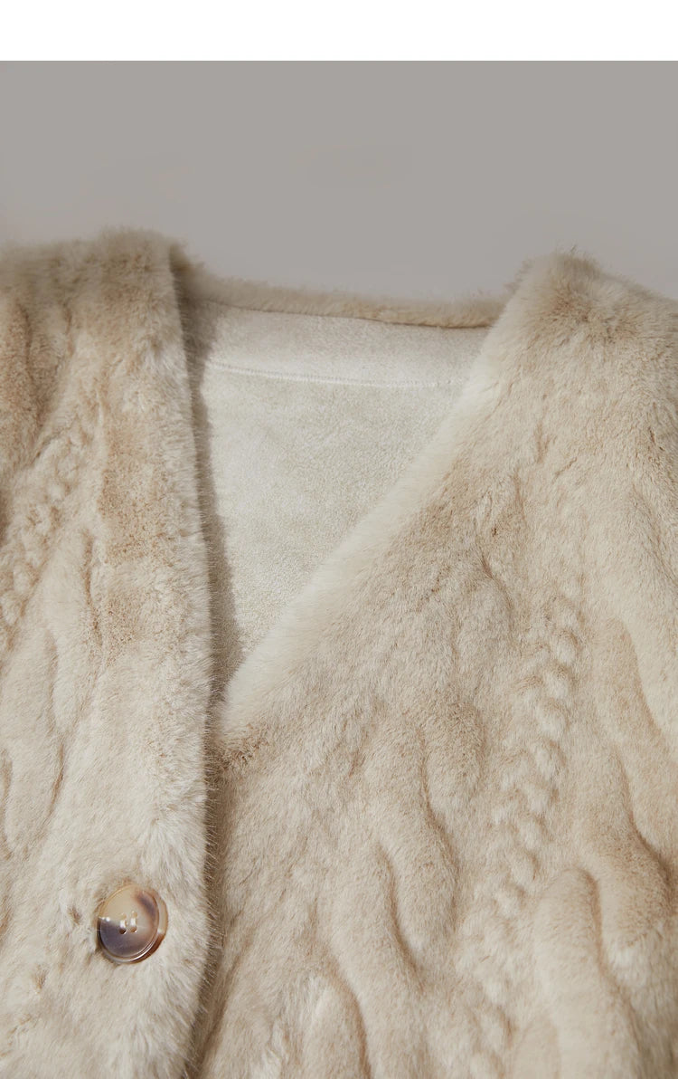 Thickened Faux Fur Mink Cardigan with V-Neck and Buttons Loose and Simple