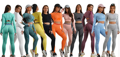 Women's Seamless Yoga Set with High Waist Leggings and Long Sleeve Top