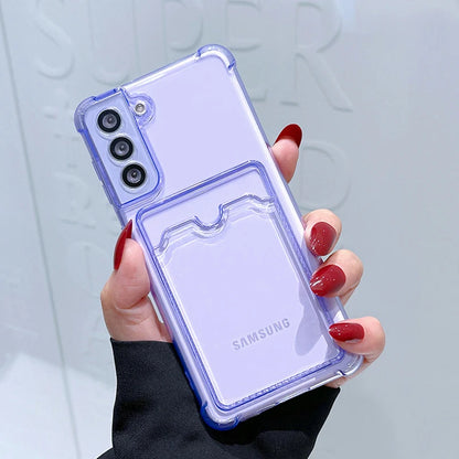 Card Holder Bag Transparent Case For Samsung Galaxy S21 FE S22 S23 Plus S24 Ultra A13 A14 A34 A54 A22 A32 A52 A33 A53 5G Case