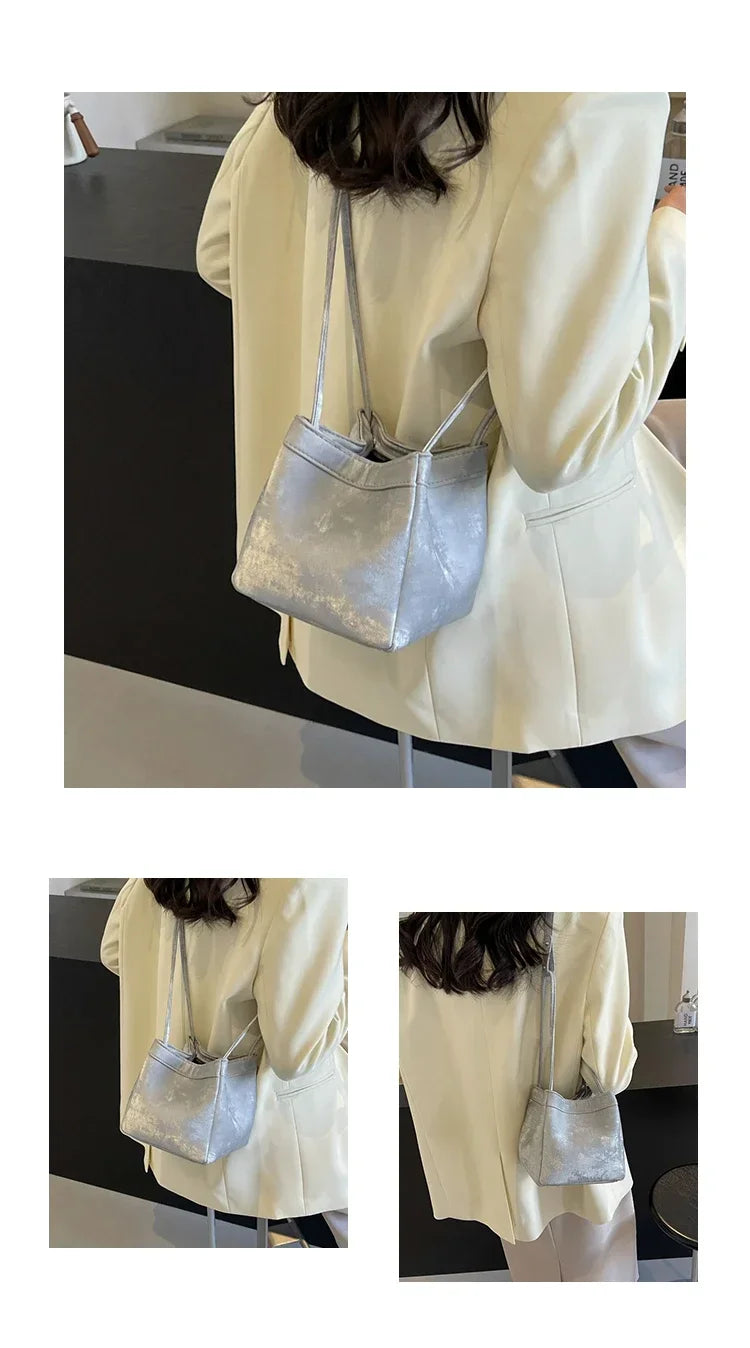 Light Luxury PU Magnetic Buckle Bucket Bag – 2025 Trendy Women's Fashionable Shoulder Bag.