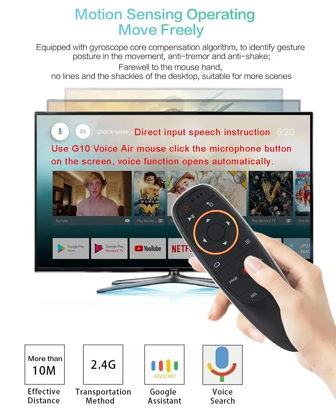 G10S Air Mouse Röstfjärrkontroll 2,4G trådlöst gyroskop IR-inlärning för H96 MAX X88 PRO Android TV Box HK1