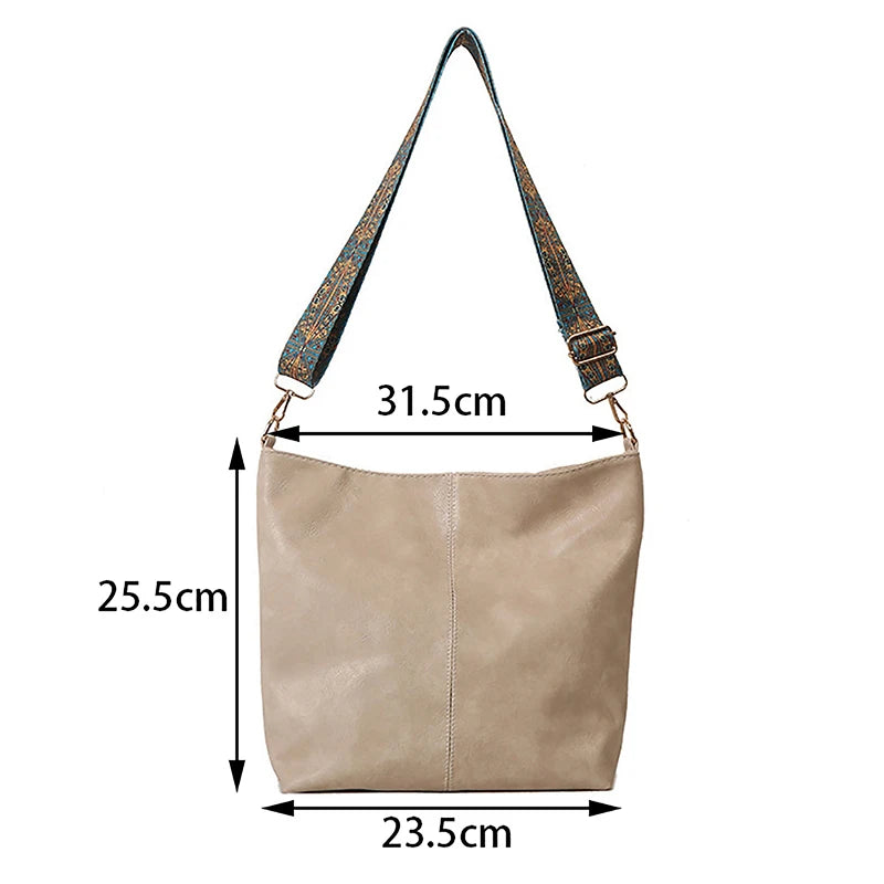 Wide Geometric Strap Shoulder Bag Large Capacity Crossbody Bags For Women,Retro PU Leather Women's Bag For Shopping Travel