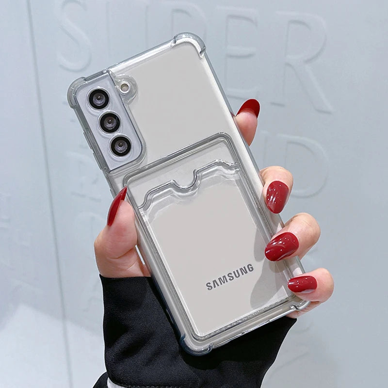 Card Holder Bag Transparent Case For Samsung Galaxy S21 FE S22 S23 Plus S24 Ultra A13 A14 A34 A54 A22 A32 A52 A33 A53 5G Case