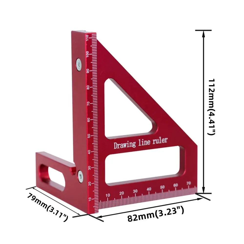 Carpenter Square -Träbearbetning fyrkantig gradskiva Aluminium geringstriangellinjal 3D multivinkel 45/90 graders layout Mätlinjal