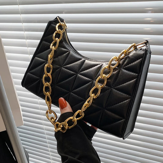 Women's Diamond Pattern PU Leather Chain Shoulder Bag