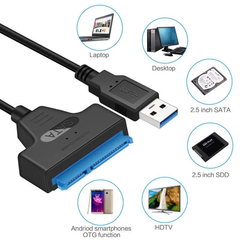 SATA till USB 3.0 / 2.0-kabel Upp till 6 Gbps för 2,5 tums extern hårddisk SSD-hårddisk SATA 3 22-stiftsadapter USB 3.0 till Sata III-sladd