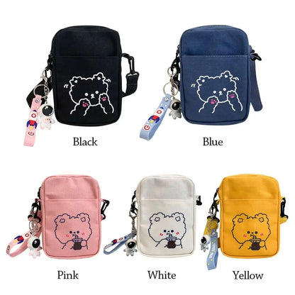 Women Canvas Small Bag – Cartoon Bear Design, Crossbody Shoulder Bags, Ladies Purse, Phone Bag, Handbags.