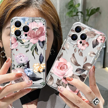 Luxury Phone Case For iPhone: Shockproof Flowers Silicone Funda Cover