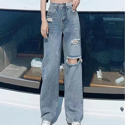 Ripped Wide Leg Jeans with Streetwear Style and Casual Fit