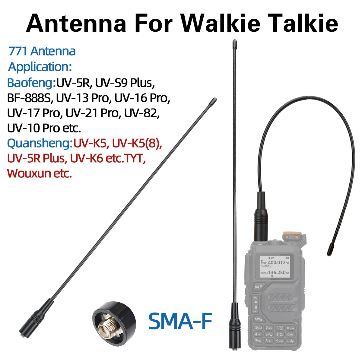 ABBREE AR 771 SMA Female Antenna Dual Band 144/430MHz for Baofeng UV 5R S9PLUS UV 13 21Pro Quansheng UV K5 Walkie Talkie NA771