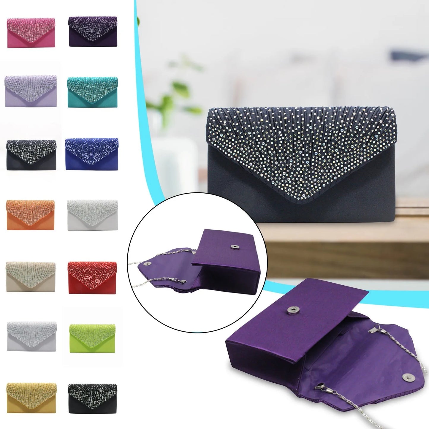 Women's Fashion Silk Belt Clutch – Elegant Evening Prom Handbag Purse.